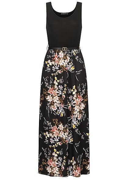 Seventyseven x Anniju Dames Jurk met ceintuur en bloemenprint zwart