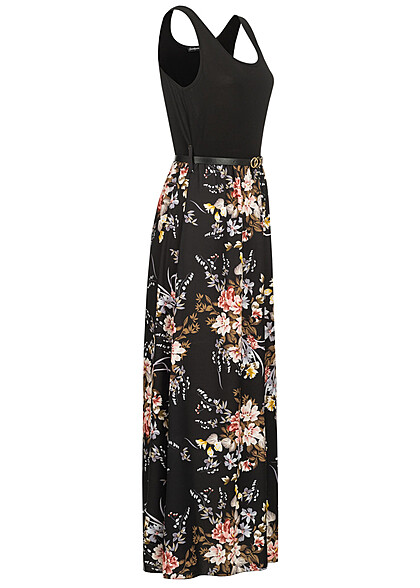 Seventyseven x Anniju Dames Jurk met ceintuur en bloemenprint zwart