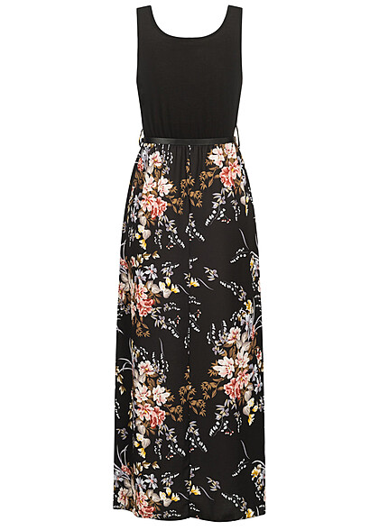 Seventyseven x Anniju Dames Jurk met ceintuur en bloemenprint zwart