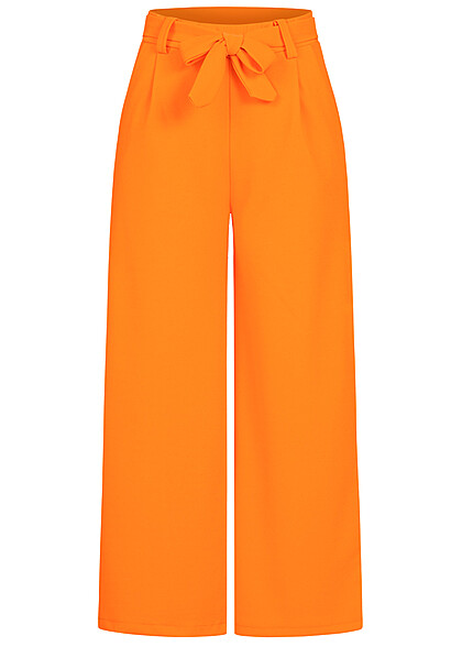 Seventyseven x Anniju Dames Hoog uitgesneden stoffen broek met bindceintuur oranje
