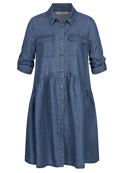 ONLY Dames NOOS Denim Jurk met knopen en borstzakken blauw
