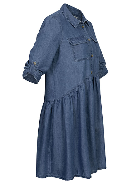 ONLY Dames NOOS Denim Jurk met knopen en borstzakken blauw
