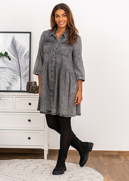 ONLY Dames NOOS Denim Jurk met knopen en borstzakken grijs
