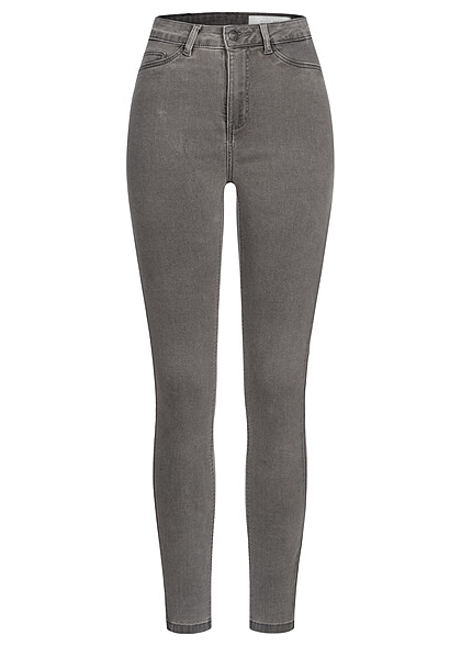 Noisy May Dames NOOS Hoog uitgesneden jeansbroek met 5 zakken lichtgrijs
