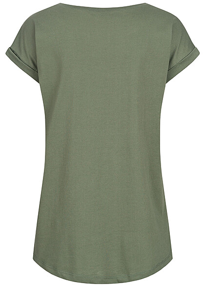 VILA Dames T-Shirt met omgeslagen mouwen donkergroen