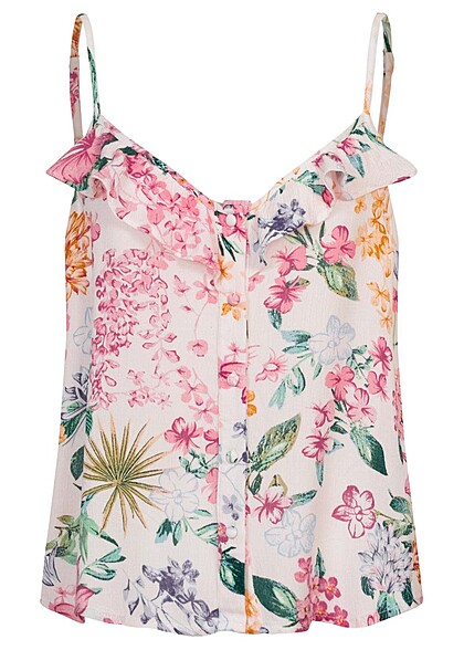 VILA Dames Viscose Top met verstelbare bandjes en bloemenprint wit