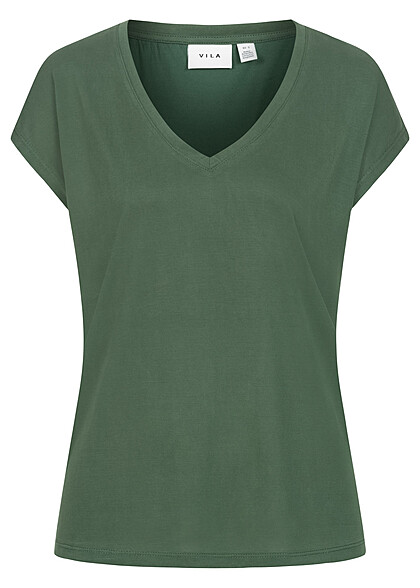 VILA Dames NOOS T-shirt met V-hals groen