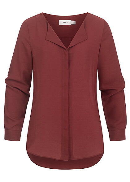 VILA Dames NOOS Blouse met V-hals en lange mouwen rood