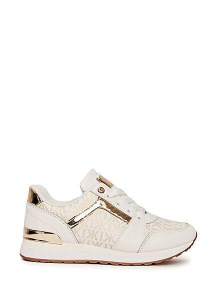 Seventyseven Lifestyle Dames Kunstleder Sneaker met gouden applicatie wit