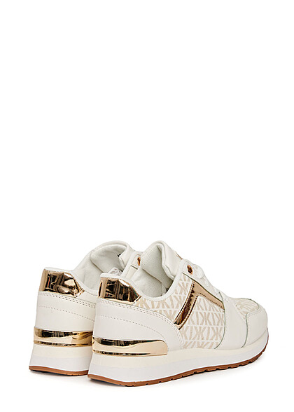 Seventyseven Lifestyle Dames Kunstleder Sneaker met gouden applicatie wit