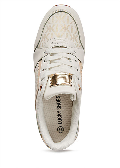 Seventyseven Lifestyle Dames Kunstleder Sneaker met gouden applicatie wit