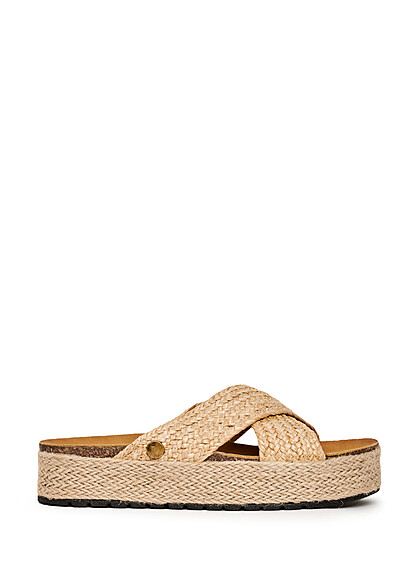 Seventyseven Lifestyle Dames Geweven Plateau Sandaal beige