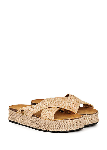 Seventyseven Lifestyle Dames Geweven Plateau Sandaal beige