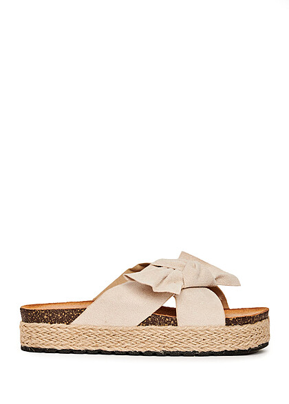Seventyseven Lifestyle Dames Plateau sandaal in velours look met lint beige