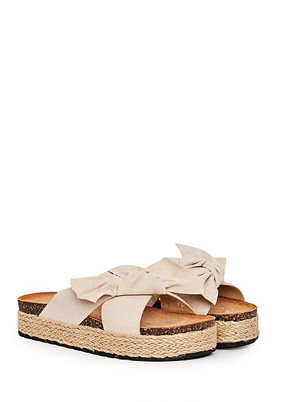 Seventyseven Lifestyle Dames Plateau sandaal in velours look met lint beige