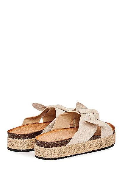 Seventyseven Lifestyle Dames Plateau sandaal in velours look met lint beige