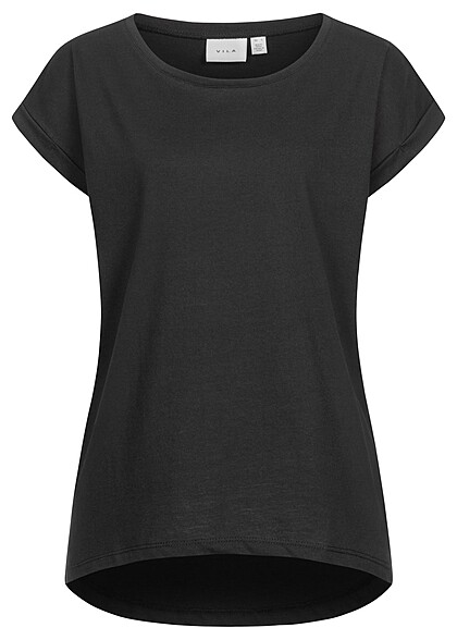 VILA Damen NOOS Vokuhila T-Shirt mit Ärmelumschlag schwarz