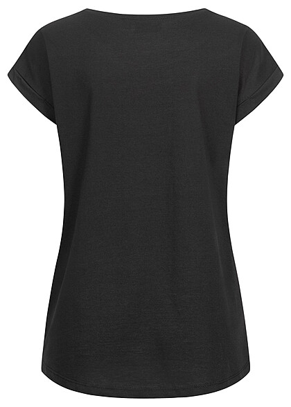 VILA Damen NOOS Vokuhila T-Shirt mit Ärmelumschlag schwarz