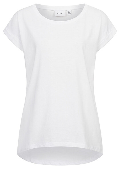 VILA Damen NOOS Vokuhila T-Shirt mit rmelumschlag optical snow weiss - Art.-Nr.: 22060171