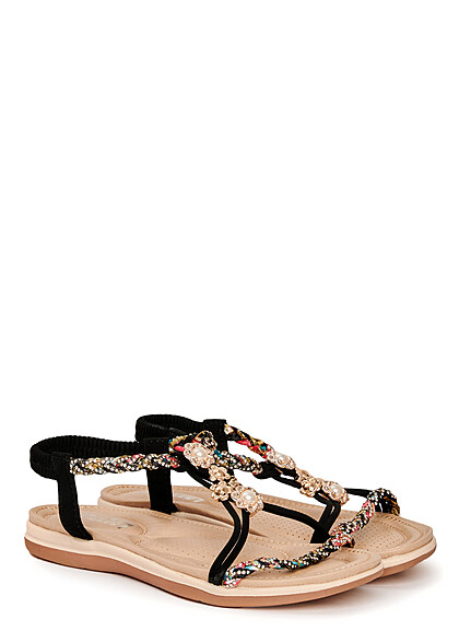 Seventyseven Lifestyle Dames Sandalen met decoratieve parels en stras zwart - Art.-Nr.: 22060181