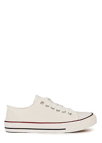 Seventyseven Lifestyle Dames Canvas Sneaker met veters wit rood