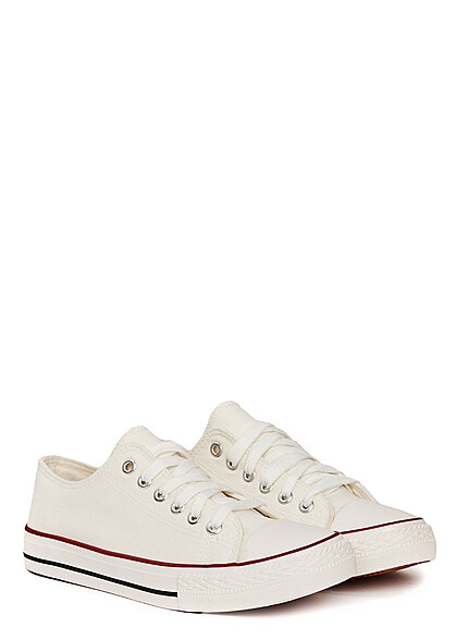 Seventyseven Lifestyle Dames Canvas Sneaker met veters wit rood