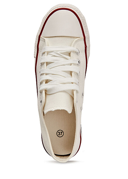 Seventyseven Lifestyle Dames Canvas Sneaker met veters wit rood