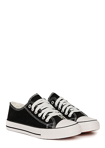 Seventyseven Lifestyle Dames Canvas Sneaker met veters zwart wit