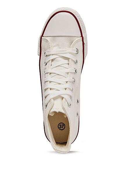 Seventyseven Lifestyle Dames High-Top Canvas Sneaker met veters wit rood