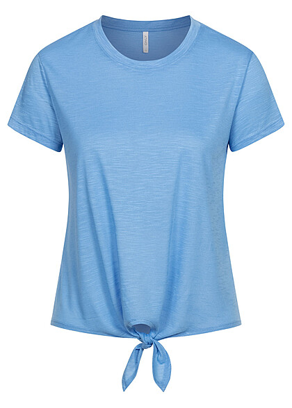 ONLY Dames Basic T-Shirt met binddetail op de voorzijde blauw
