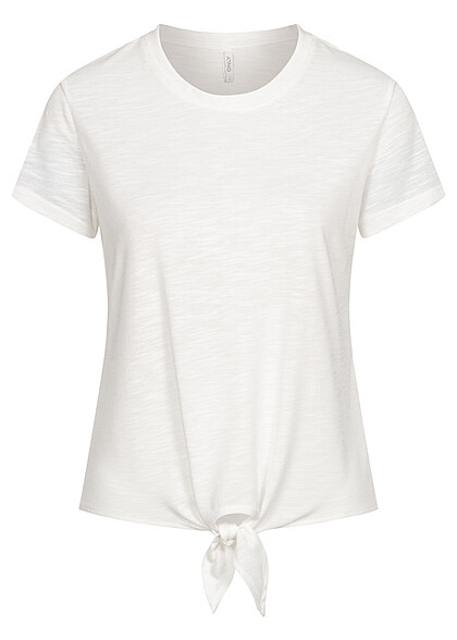 ONLY Dames Basic T-Shirt met binddetail op de voorzijde wit