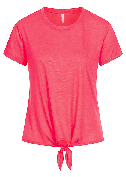 ONLY Dames Basic T-Shirt met binddetail op de voorzijde donkerroze - Art.-Nr.: 22060208