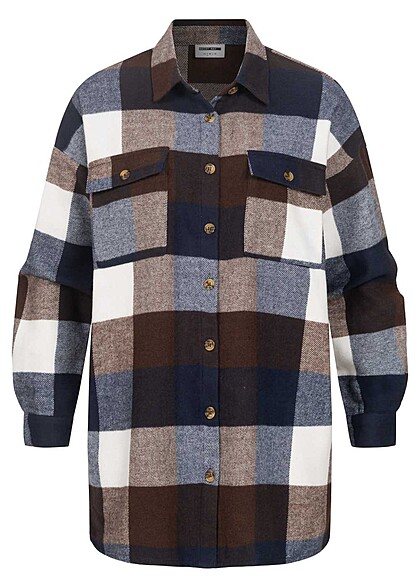 Noisy May Dames NOOS Shacket Jasje met knopen geruit blauw grijs