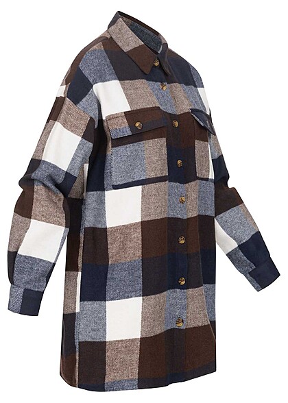 Noisy May Dames NOOS Shacket Jasje met knopen geruit blauw grijs
