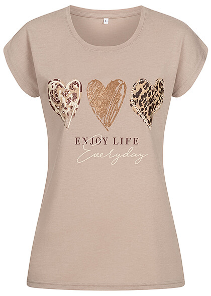 Seventyseven Lifestyle Dames T-Shirt met pailletten en glitters beige