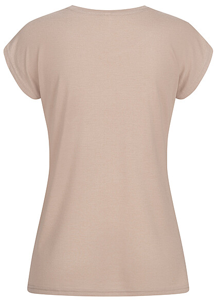 Seventyseven Lifestyle Dames T-Shirt met pailletten en glitters beige