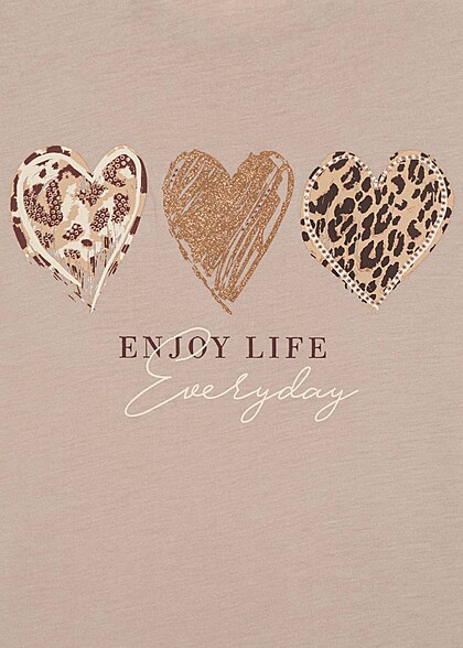 Seventyseven Lifestyle Dames T-Shirt met pailletten en glitters beige