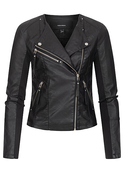 Vero Moda Dames NOOS Jas van imitatieleer met asymmetrische rits en ritszakken zwart