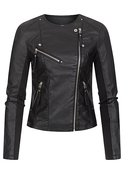 Vero Moda Dames NOOS Jas van imitatieleer met asymmetrische rits en ritszakken zwart