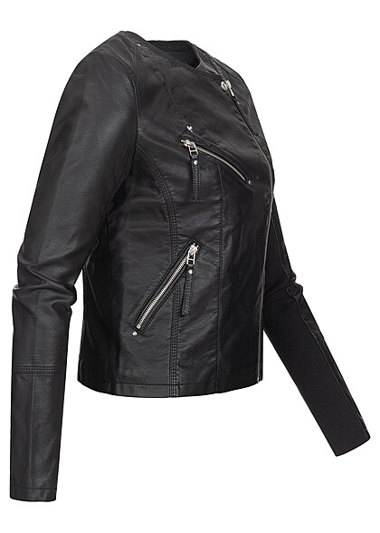 Vero Moda Dames NOOS Jas van imitatieleer met asymmetrische rits en ritszakken zwart