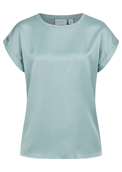 VILA Dames NOOS Satijnen Blouse met vleugelmouwen blauw