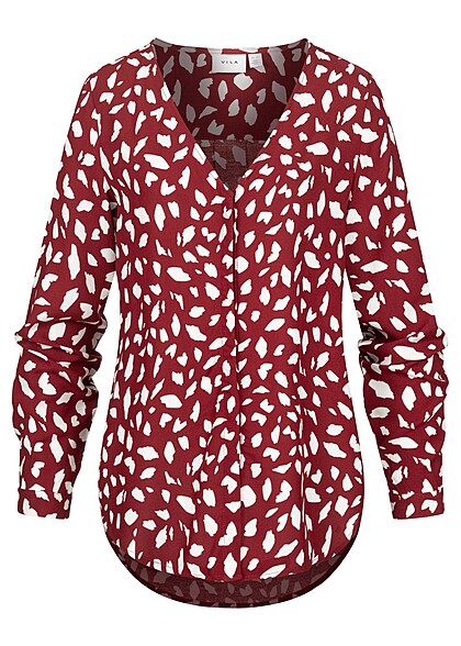 VILA Dames NOOS Viscose Blouse met V-hals en print rood wit