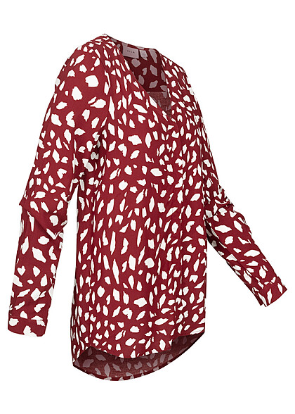 VILA Dames NOOS Viscose Blouse met V-hals en print rood wit