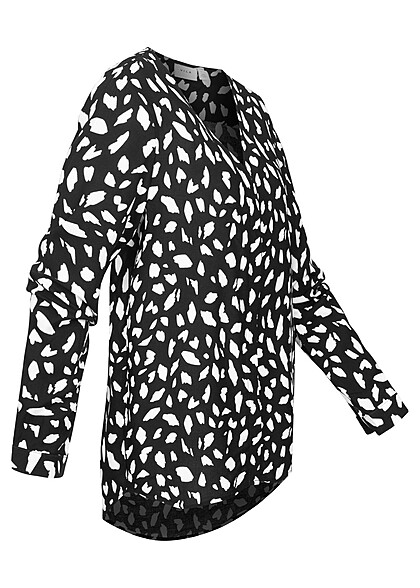 VILA Dames NOOS Viscose Blouse met V-hals en print zwart wit