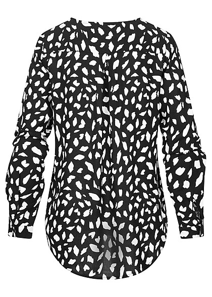 VILA Dames NOOS Viscose Blouse met V-hals en print zwart wit