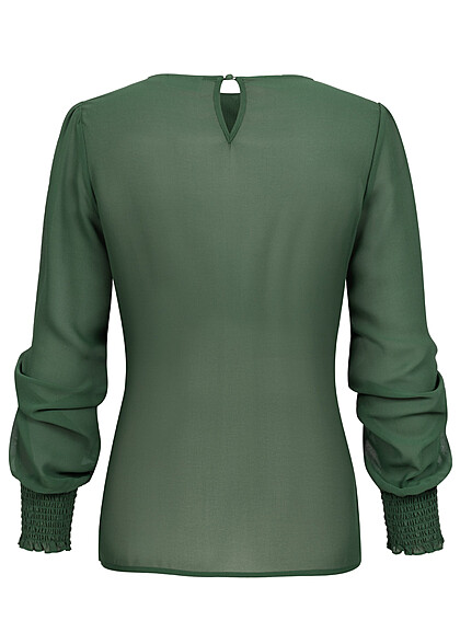 VILA Dames Chiffon Blouse met lange mouwen en knoopsluiting donkergroen