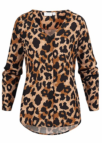 VILA Dames Viscose Blouse met v-hals en print zwart wit