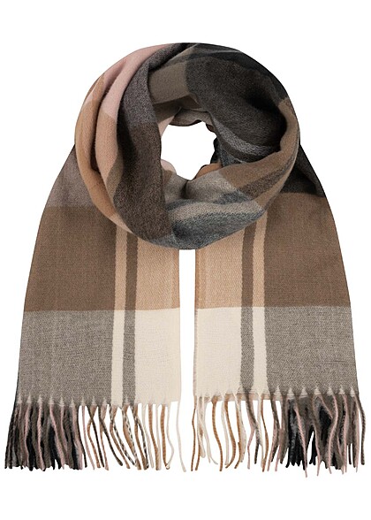 VILA Dames NOOS  Soft - Touch Sjaal met ruitpatroon en franjes bruin