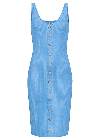 ONLY Dames Gebreide jurk met knopen en structuurstof blauw