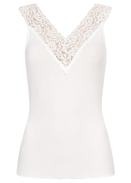 Pieces Dames NOOS Viscose Top met V-hals en kant wit